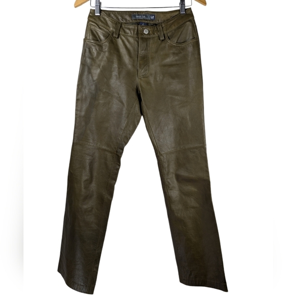GAP Genuine Leather Bootcut Pants Jeans Brown Y2K Vintage Size 2 - Picture 1 of 13